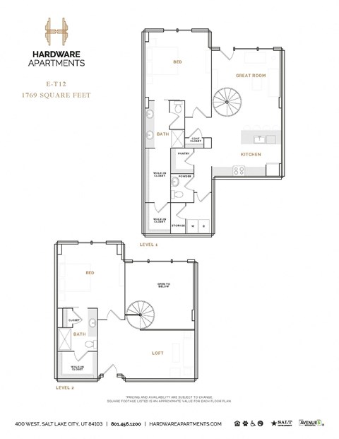Floor plan for 2 beds, 2.5 baths, 1887 sqft